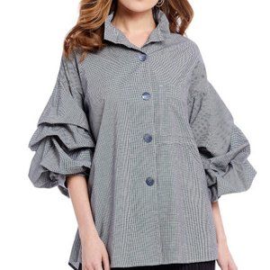 John Mark Balloon Sleeve Checked top Blk & White